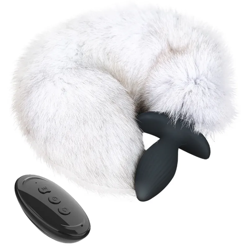Kinky Puppy Plug vibrant avec queue FOXY 9 x 4cm Queue 45 cm Blanc